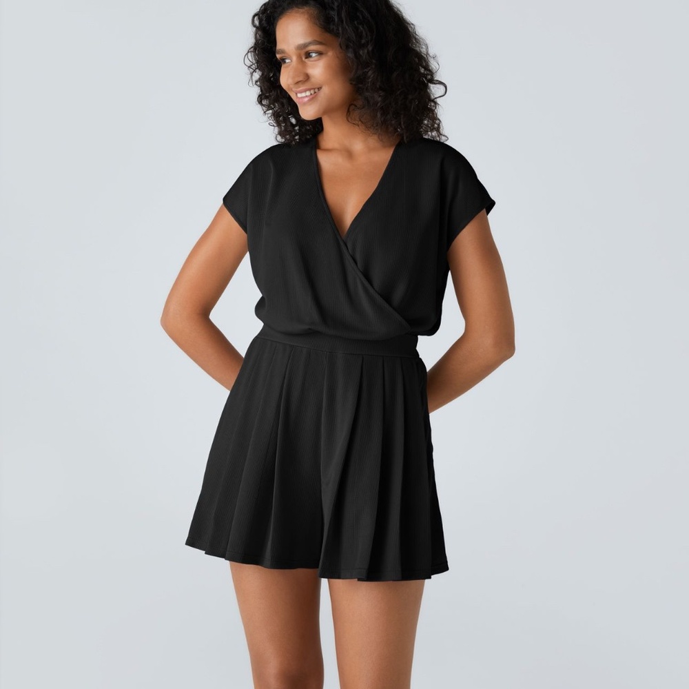 Halara V Neck Short Sleeve Waffle Casual Jumpsuit - L